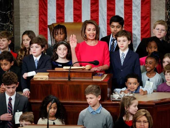 Nancy Pelosi invited 'all children' up to the podium as she was sworn in as House Speaker