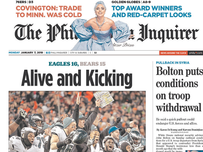 How newspapers in Philadelphia and Chicago reacted to the Eagles' narrow win over the Bears in the Wild Card