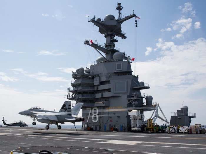 The Navy's newest aircraft carrier got a long-missing piece of gear in December, helping solve a problem the Navy secretary has bet his job on fixing