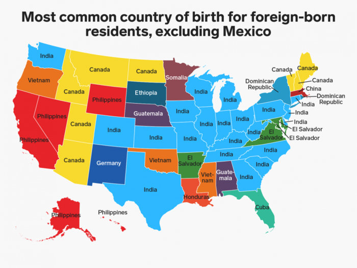 This map shows where each state's largest immigrant group comes from (besides Mexico)