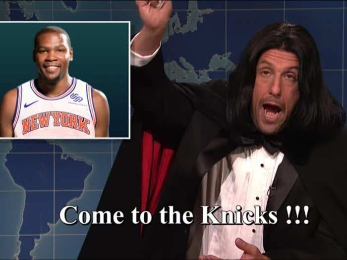 Adam Sandler begged Kevin Durant to join the Knicks while reprising his Opera Man character on 'Saturday Night Live'