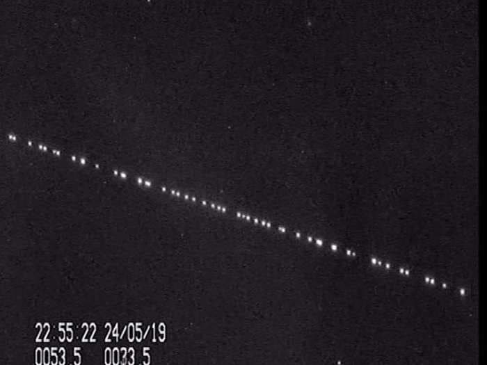 An astronomer in the Netherlands captured stunning video of 60 Starlink satellites zooming across the sky