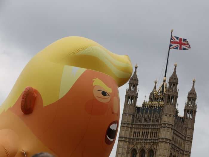 The Trump baby blimp which makes him 'feel unwelcome' has been raised in London to protest his state visit