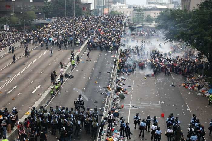 Hong Kong's young protesters back with a vengeance as all-out chaos erupts on city's streets following anger at extradition bill