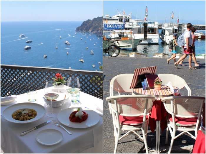 2 restaurant views show how different visiting the glittering island of Capri is if you're not loaded with cash