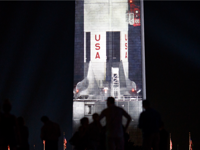 The Washington Monument displayed a mesmerizing tribute for the 50th anniversary of the Apollo 11 moon landing