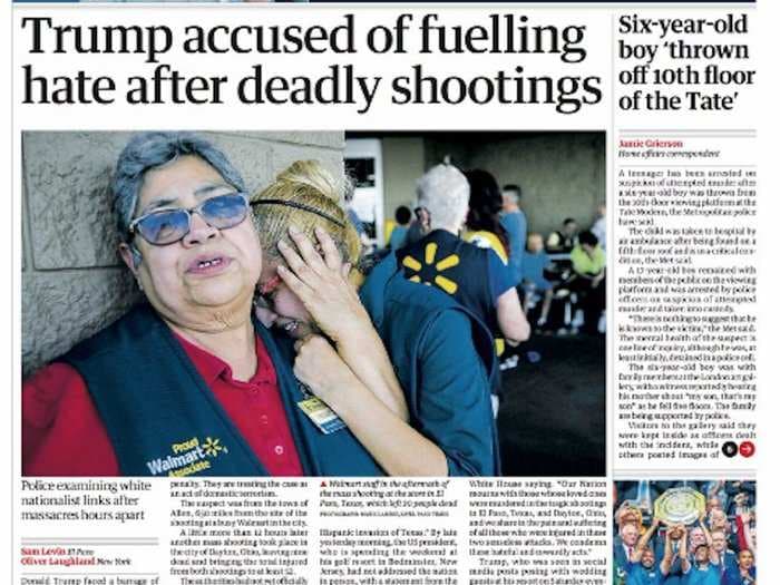 'American nightmare': How newspapers across the world reported on the shootings in El Paso and Dayton