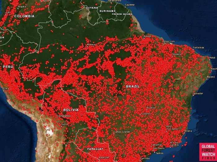Brazil has seen 100,000 fire alerts in 10 days, but it's not just the Amazon -&#160;one map shows how much of South America is burning