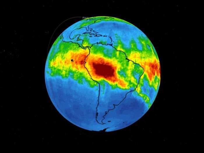 Images from a NASA satellite show the quickly increasing levels of carbon monoxide in atmosphere from the Amazon fires