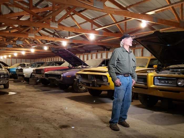 A secret collection of 93 vintage muscle cars was kept hidden in sheds in Iowa. Now they're going up for auction.