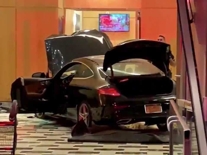 A car plowed through the main hall of Trump Plaza in New Rochelle, New York