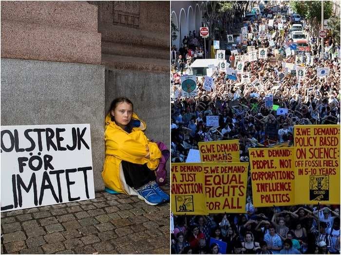 2 striking photos taken just over a year apart show how Greta Thunberg's climate strike inspired millions