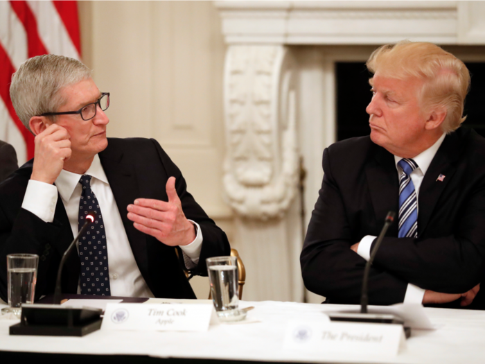 Apple CEO Tim Cook's close ties with Donald Trump may explain why the company spends less on lobbying than other tech giants