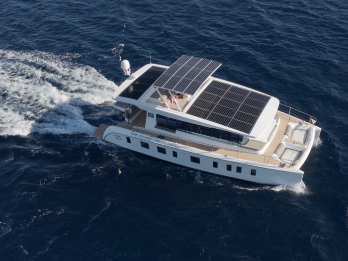 A solar-powered yacht that claims to be virtually silent as it cruises is on the market for $1.54 million - here's a look inside