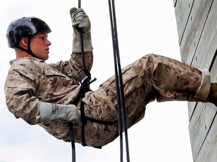 How Marine recruits battle their fear of heights on a 47-foot-tall tower at boot camp