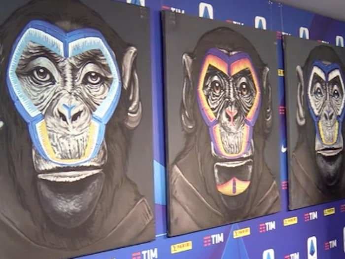 The Italian football league has launched a bizarre anti-racism campaign using 3 paintings of different coloured monkeys to show that 'we are all the same race'