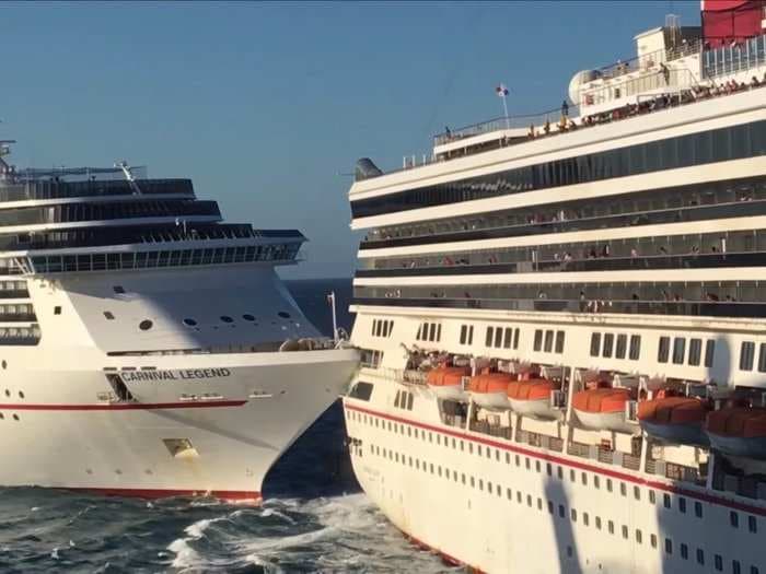A YouTube video shows 2 Carnival cruise ships crashing into each other