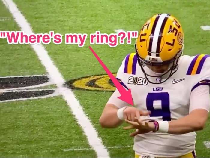 Joe Burrow threw a beautiful touchdown pass to cement LSU's national championship and celebrated by pointing at the finger where he'll wear his championship ring
