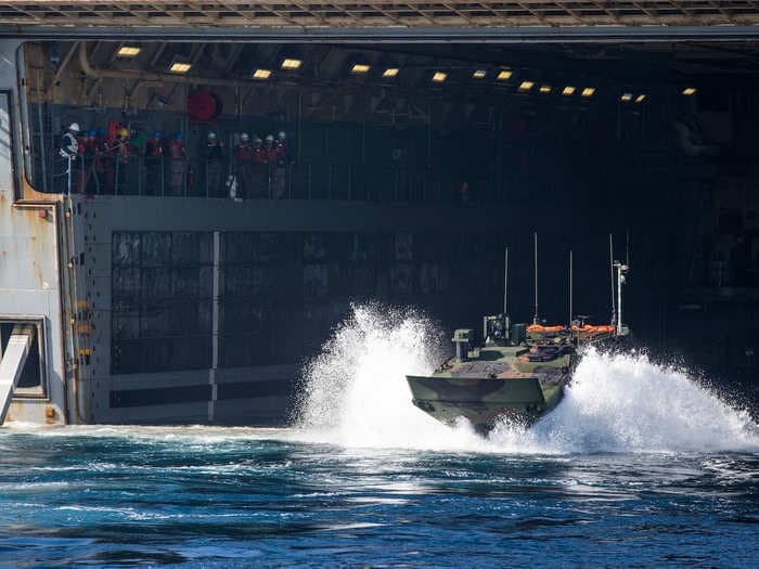 Marines in California tested out the Corps' new amphibious vehicle by driving it on and off a boat