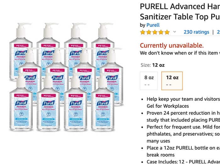 Purell hand sanitizer is selling out on Amazon as coronavirus fears grow - and some third-party vendors are now selling bottles for more than $100