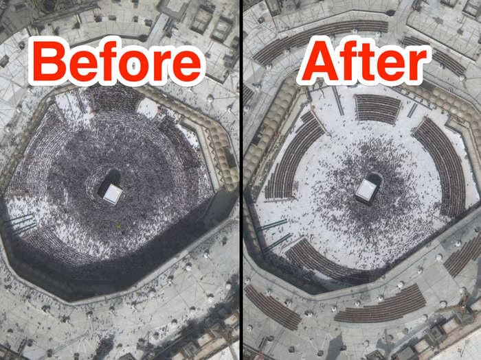 Before-and-after satellite images show how the coronavirus has emptied global landmarks, from Mecca's Grand Mosque to Tiananmen Square