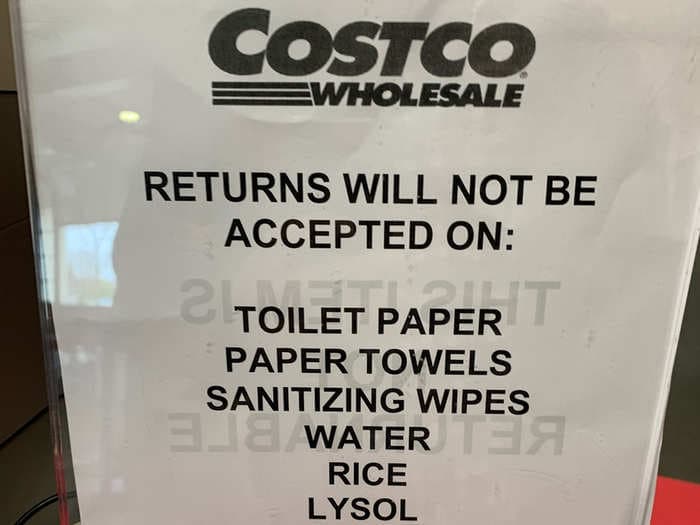 Some Costco stores are banning returns on items like toilet paper, soap, and rice as people panic-buy amid coronavirus fears
