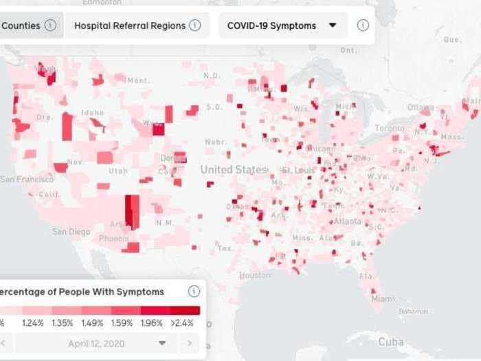 Facebook just released an interactive COVID-19 map that shows how many people are reporting symptoms in your area