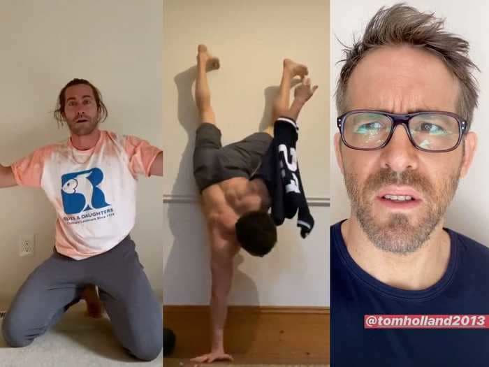 Jake Gyllenhaal says he didn't want to do Tom Holland's T-shirt handstand challenge but Ryan Reynolds beat him to it