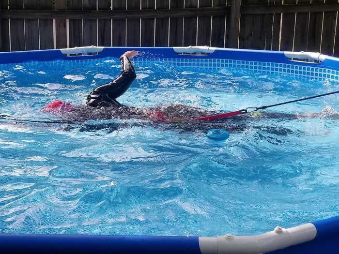 A triathlete built a backyard pool for $450 so she can train for the Ironman race during lockdown