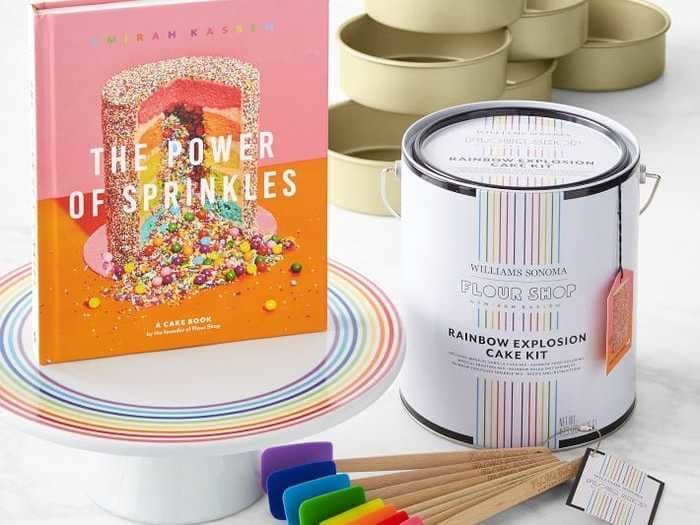 Flour Shop's rainbow explosion cake kit is a pretty awesome birthday gift idea to send a friend celebrating in isolation