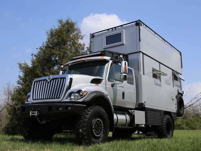 This $650,000 pop-top RV built on a medium-duty truck platform can fit 2 queen beds — see inside 'Pangea'