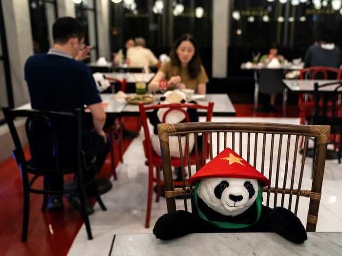 A restaurant in Thailand placed stuffed pandas at its tables to keep diners company while social distancing