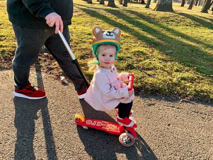 This scooter has 3 modes to grow with my toddler as she learns to stand and scoot