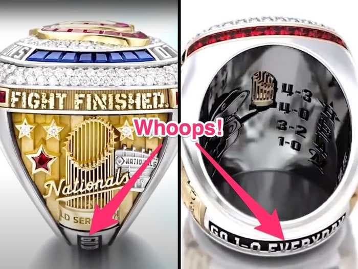 The Washington Nationals' diamond-studded championship rings from the 2019 World Series are etched with a spelling error