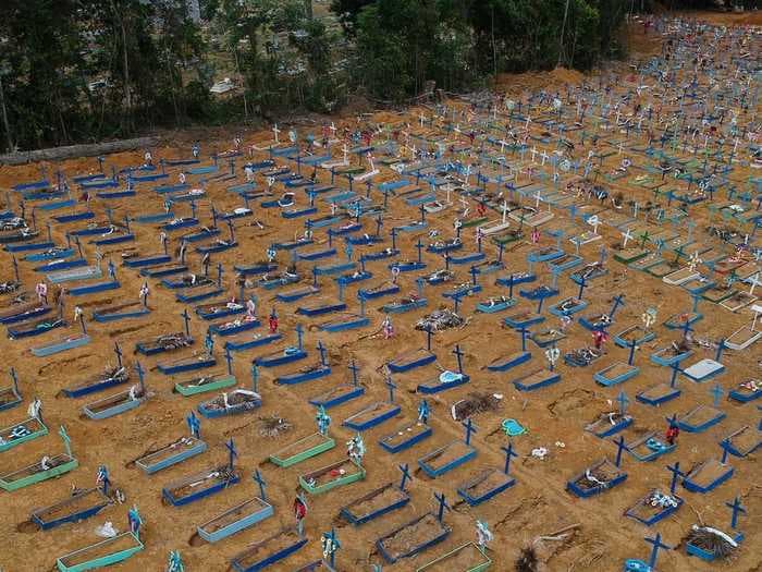 Photos of mass graves in Brazil show the stark toll of the coronavirus, as experts predict that it will surpass 125,000 deaths by August