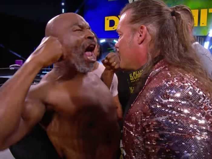 Mike Tyson lost a fight with a T-shirt while reigniting a 10-year-old feud with Chris Jericho of All Elite Wrestling