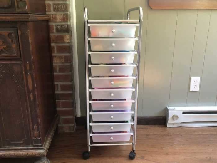 This 10-drawer organizer stores all my daughter's craft supplies and makes it easy for her to grab whatever she needs without my help