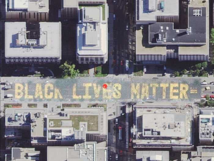 The giant 'Black Lives Matter' mural painted on a street leading to the White House is now visible from Apple Maps