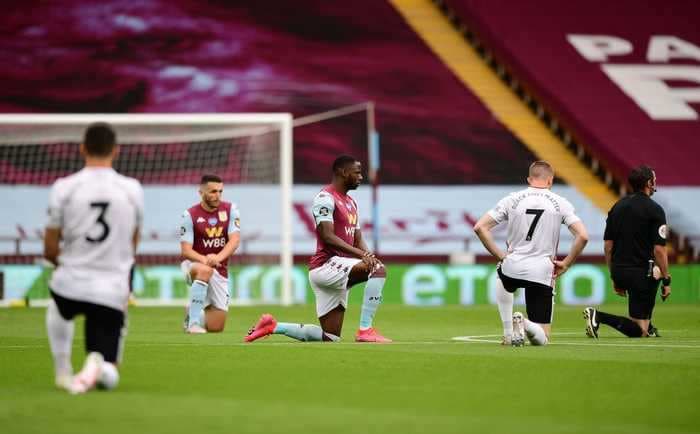 Premier League players took a knee for the first 10 seconds of the league's return in a powerful show of solidarity with the Black Lives Matter movement