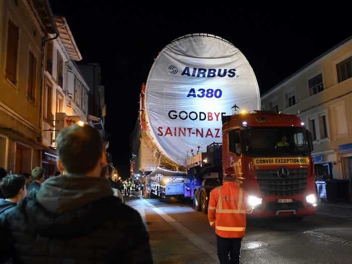 Airbus just trucked its final A380 fuselage through a small French village as the world's largest airliner is killed off