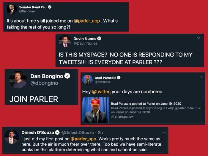 Top Trump officials and Republicans are encouraging followers to migrate to Parler, an alternative social network beloved by far-right agitators kicked off Facebook and Twitter
