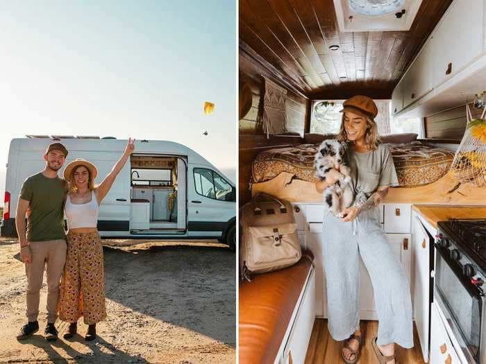 A couple and their puppy live on the road year-round in a 90-square-foot van