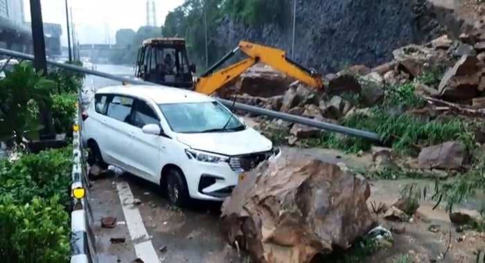 Watch: A landslide at Mumbai’s Western Express highway due to heavy rainfall