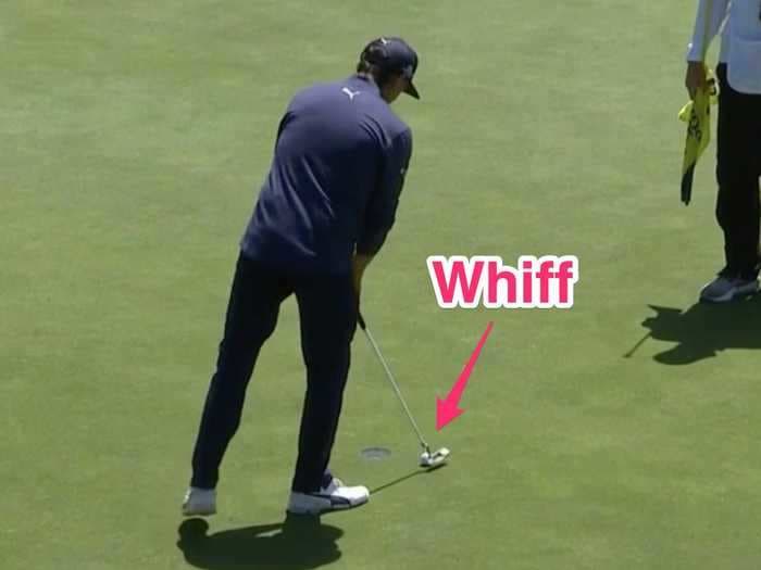 Rickie Fowler whiffed on a 6-inch putt and it will likely cause him to miss the cut at the PGA Championship