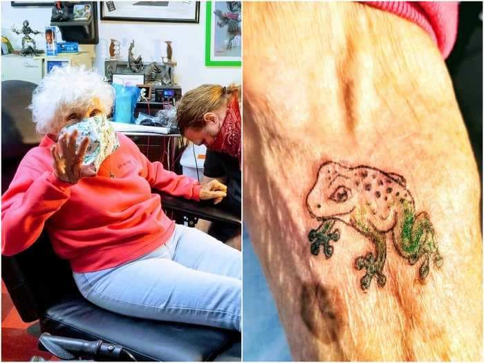 A 103-year-old grandmother got her first tattoo after she was finally able to leave her assisted living facility