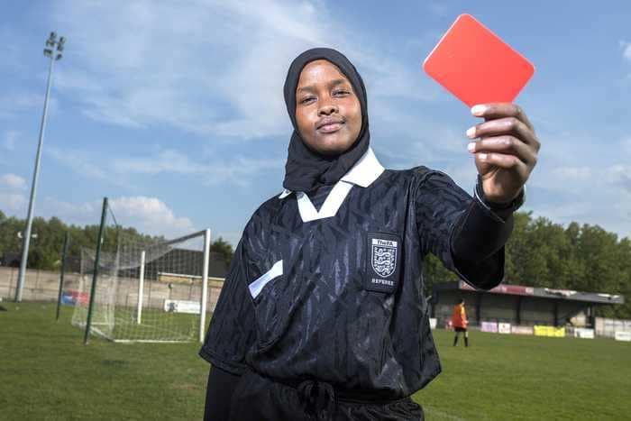 English soccer's first female Muslim referee, a former Somalian refugee, says she aims to one day officiate in the Premier League