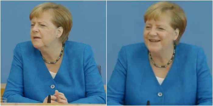 Angela Merkel prompted laughter with her confused reaction to the claim that Trump had 'charmed' her