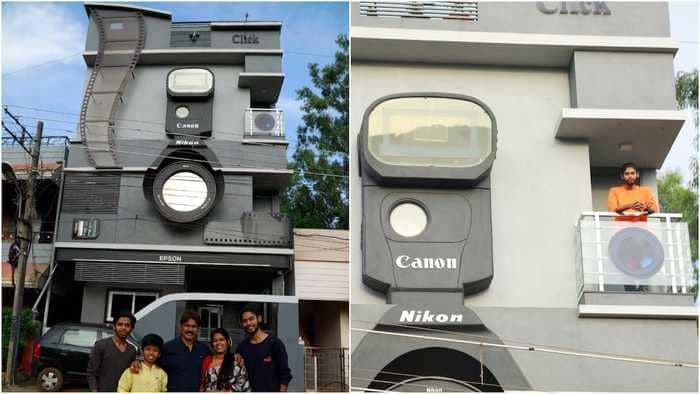 A professional photographer had a house built for his family in India that looks like a giant camera