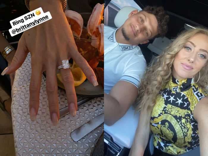 Patrick Mahomes proposed to longtime girlfriend Brittany Matthews with a massive rock the same day he received his Super Bowl ring