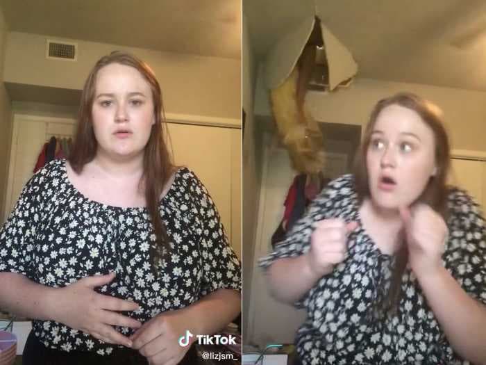 A teen's audition video is going viral on TikTok after her mother fell through the ceiling behind her